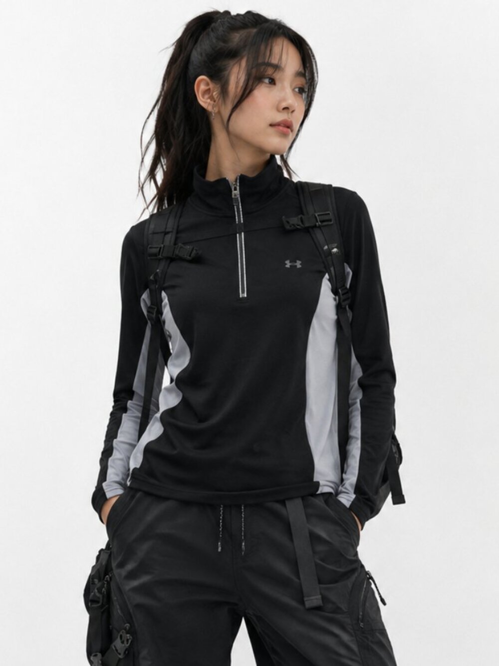 Under Armour Women’s Quarter Zip Pullover | Black Gray Techwear Gorpcore